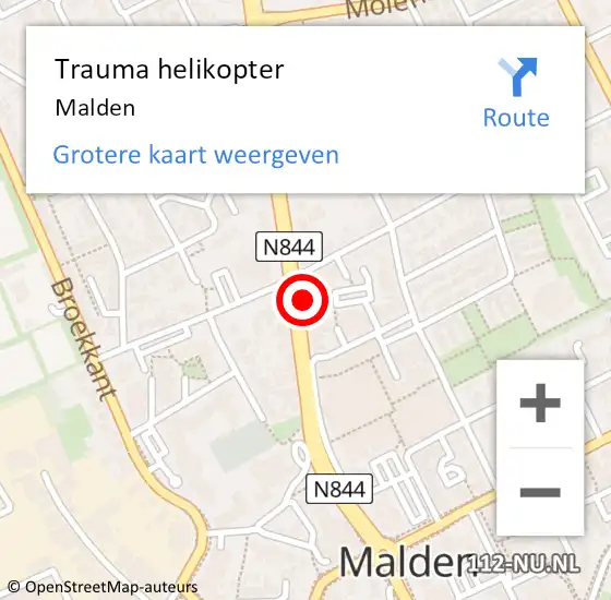 Locatie op kaart van de 112 melding: Trauma helikopter Malden op 13 september 2022 10:35