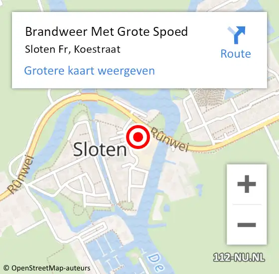 Locatie op kaart van de 112 melding: Brandweer Met Grote Spoed Naar Sloten Fr, Koestraat op 29 juli 2014 09:17