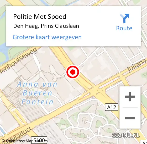 Locatie op kaart van de 112 melding: Politie Met Spoed Naar Den Haag, Prins Clauslaan op 13 september 2022 10:51