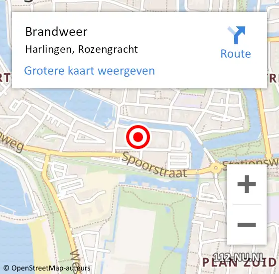 Locatie op kaart van de 112 melding: Brandweer Harlingen, Rozengracht op 13 september 2022 12:00