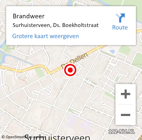 Locatie op kaart van de 112 melding: Brandweer Surhuisterveen, Ds. Boekholtstraat op 13 september 2022 12:23