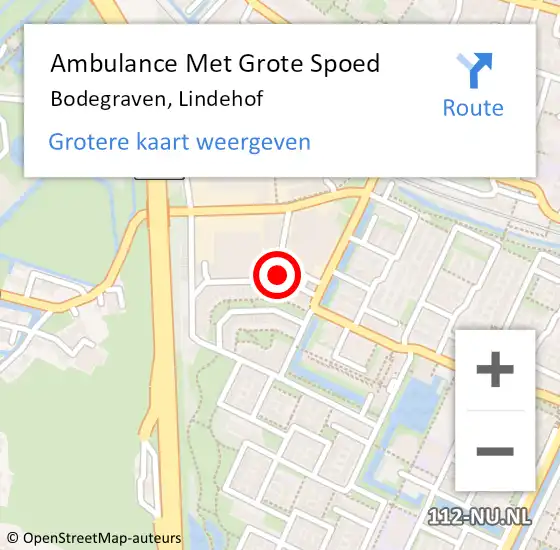 Locatie op kaart van de 112 melding: Ambulance Met Grote Spoed Naar Bodegraven, Lindehof op 13 september 2022 12:25