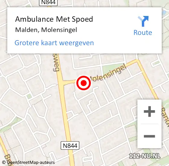 Locatie op kaart van de 112 melding: Ambulance Met Spoed Naar Malden, Molensingel op 13 september 2022 12:44