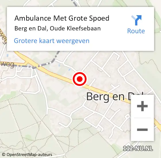 Locatie op kaart van de 112 melding: Ambulance Met Grote Spoed Naar Berg en Dal, Oude Kleefsebaan op 13 september 2022 13:07
