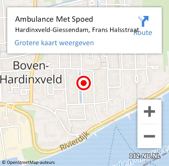 Locatie op kaart van de 112 melding: Ambulance Met Spoed Naar Hardinxveld-Giessendam, Frans Halsstraat op 13 september 2022 13:12