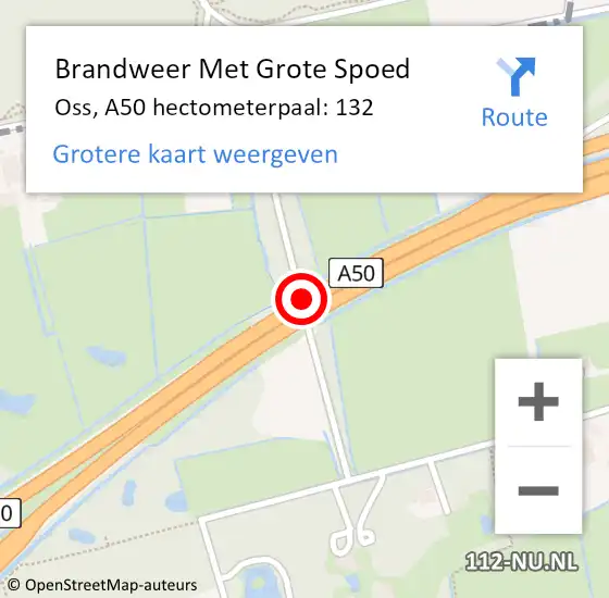 Locatie op kaart van de 112 melding: Brandweer Met Grote Spoed Naar Oss, A50 hectometerpaal: 132 op 13 september 2022 13:14