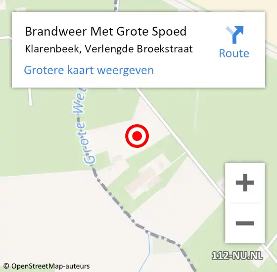 Locatie op kaart van de 112 melding: Brandweer Met Grote Spoed Naar Klarenbeek, Verlengde Broekstraat op 13 september 2022 13:16
