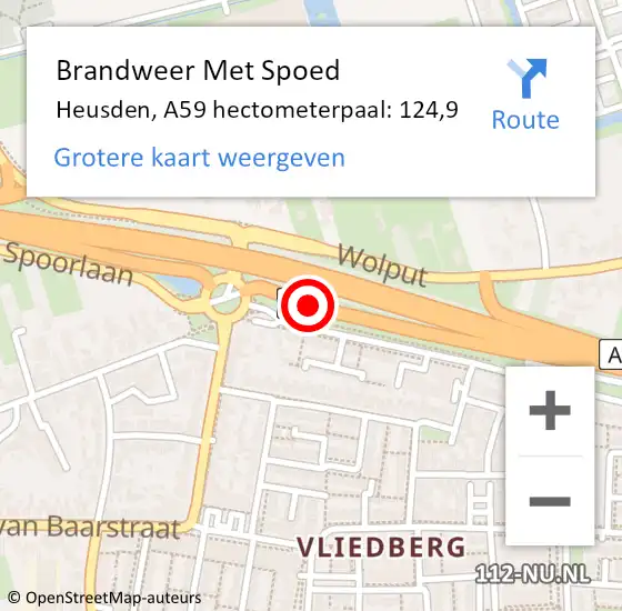 Locatie op kaart van de 112 melding: Brandweer Met Spoed Naar Heusden, A59 hectometerpaal: 124,9 op 13 september 2022 13:24