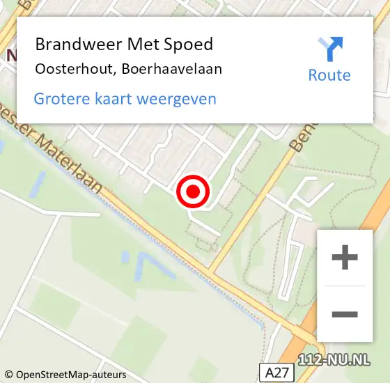 Locatie op kaart van de 112 melding: Brandweer Met Spoed Naar Oosterhout, Boerhaavelaan op 13 september 2022 13:29