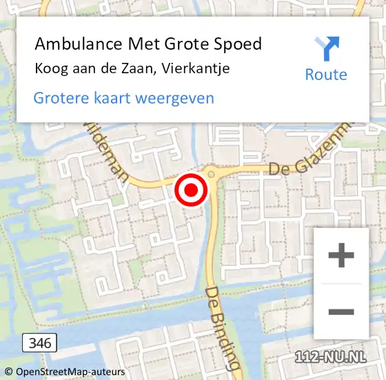 Locatie op kaart van de 112 melding: Ambulance Met Grote Spoed Naar Koog aan de Zaan, Vierkantje op 13 september 2022 13:34