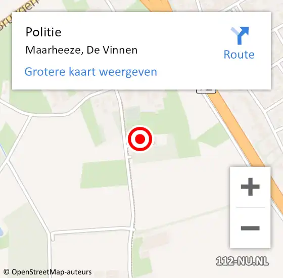 Locatie op kaart van de 112 melding: Politie Maarheeze, De Vinnen op 13 september 2022 13:36