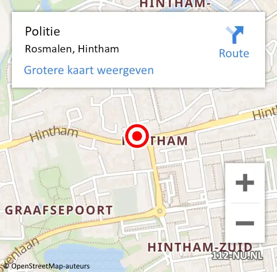 Locatie op kaart van de 112 melding: Politie Rosmalen, Hintham op 13 september 2022 13:58