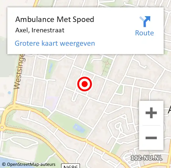 Locatie op kaart van de 112 melding: Ambulance Met Spoed Naar Axel, Irenestraat op 29 juli 2014 09:39