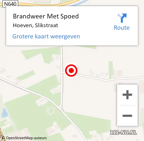 Locatie op kaart van de 112 melding: Brandweer Met Spoed Naar Hoeven, Slikstraat op 13 september 2022 14:01