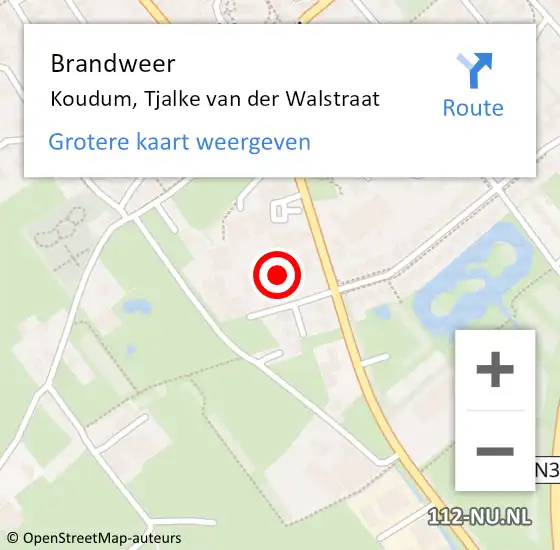 Locatie op kaart van de 112 melding: Brandweer Koudum, Tjalke van der Walstraat op 13 september 2022 14:12