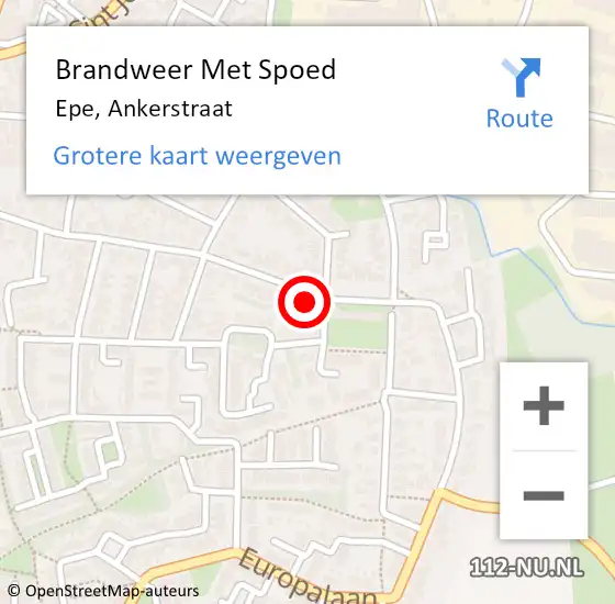 Locatie op kaart van de 112 melding: Brandweer Met Spoed Naar Epe, Ankerstraat op 13 september 2022 14:41