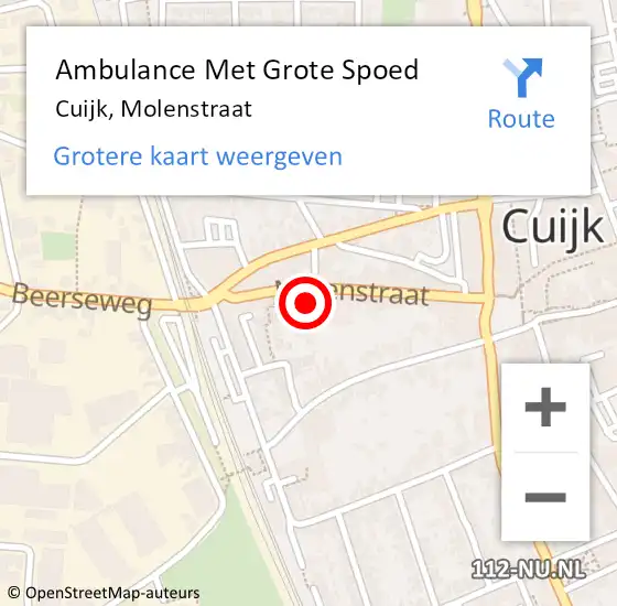 Locatie op kaart van de 112 melding: Ambulance Met Grote Spoed Naar Cuijk, Molenstraat op 13 september 2022 14:56