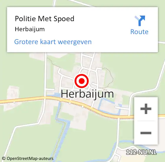 Locatie op kaart van de 112 melding: Politie Met Spoed Naar Herbaijum op 13 september 2022 14:57