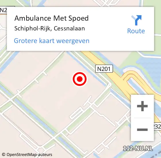 Locatie op kaart van de 112 melding: Ambulance Met Spoed Naar Schiphol-Rijk, Cessnalaan op 13 september 2022 15:03