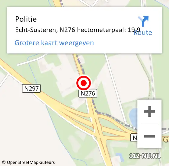 Locatie op kaart van de 112 melding: Politie Echt-Susteren, N276 hectometerpaal: 19,9 op 13 september 2022 15:27