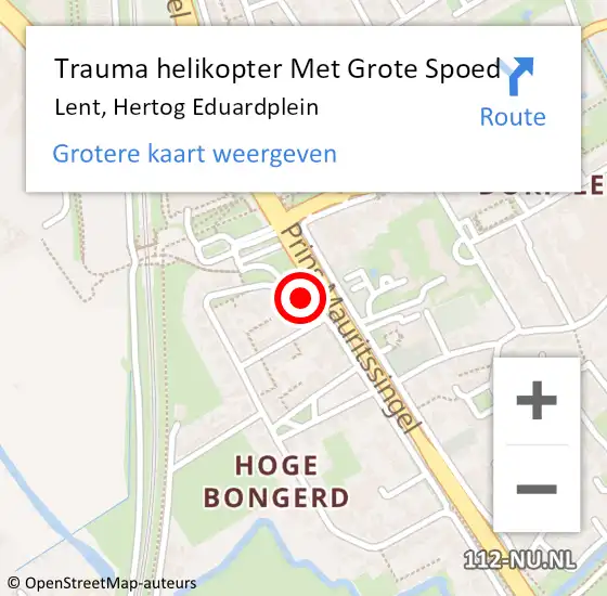 Locatie op kaart van de 112 melding: Trauma helikopter Met Grote Spoed Naar Lent, Hertog Eduardplein op 13 september 2022 15:28