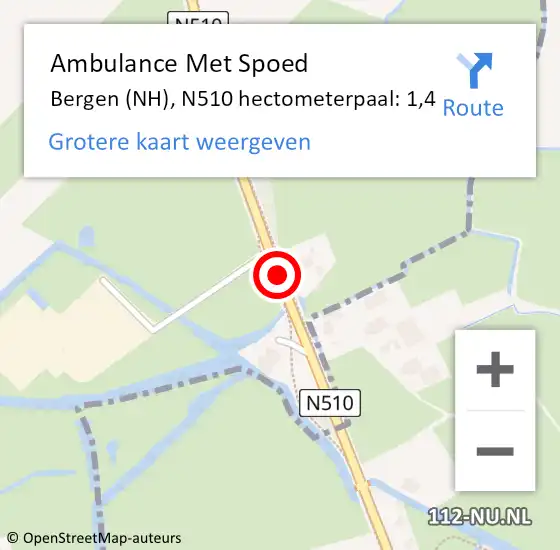 Locatie op kaart van de 112 melding: Ambulance Met Spoed Naar Bergen (NH), N510 hectometerpaal: 1,4 op 13 september 2022 15:43