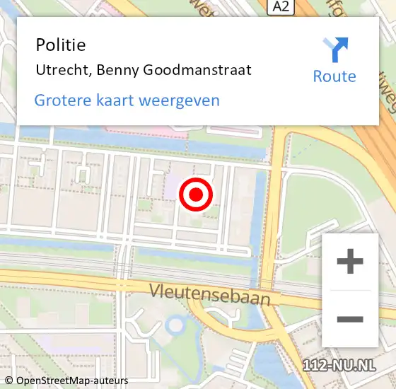 Locatie op kaart van de 112 melding: Politie Utrecht, Benny Goodmanstraat op 13 september 2022 15:54