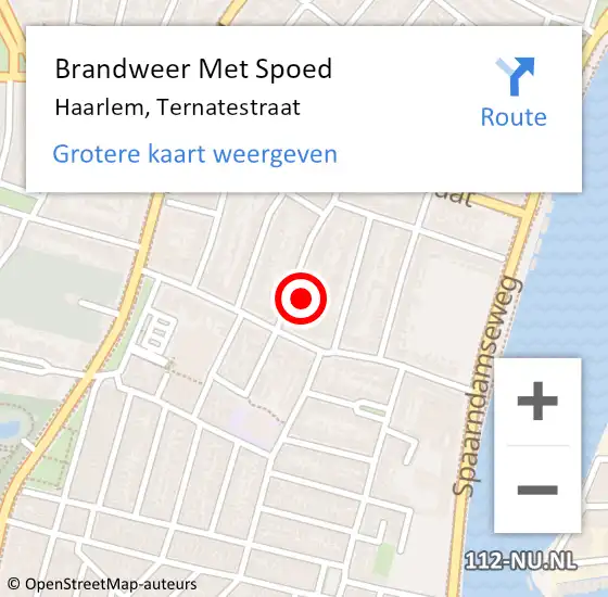 Locatie op kaart van de 112 melding: Brandweer Met Spoed Naar Haarlem, Ternatestraat op 13 september 2022 16:16