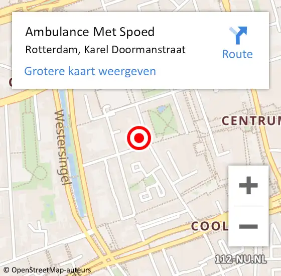 Locatie op kaart van de 112 melding: Ambulance Met Spoed Naar Rozenburg, Karel Doormanstraat op 13 september 2022 16:26