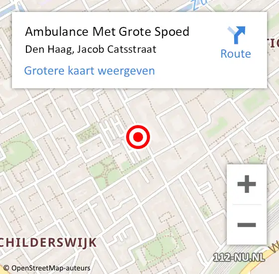 Locatie op kaart van de 112 melding: Ambulance Met Grote Spoed Naar Den Haag, Jacob Catsstraat op 13 september 2022 16:27