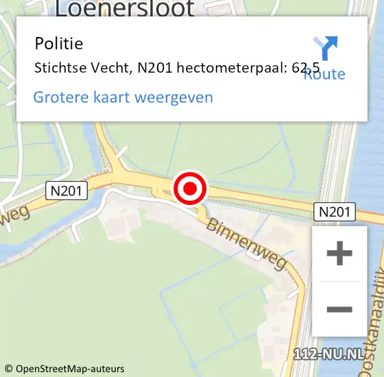 Locatie op kaart van de 112 melding: Politie Stichtse Vecht, N201 hectometerpaal: 62,5 op 13 september 2022 16:34