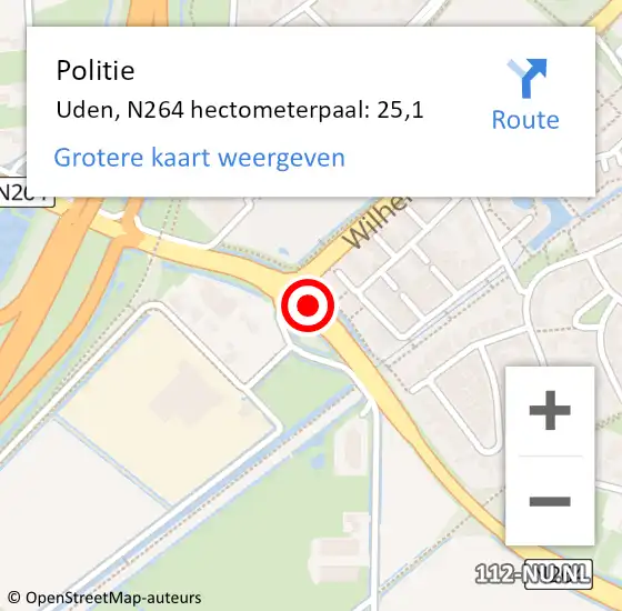 Locatie op kaart van de 112 melding: Politie Uden, N264 hectometerpaal: 25,1 op 13 september 2022 16:46