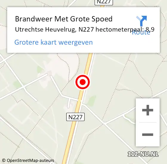 Locatie op kaart van de 112 melding: Brandweer Met Grote Spoed Naar Utrechtse Heuvelrug, N227 hectometerpaal: 8,9 op 13 september 2022 16:49