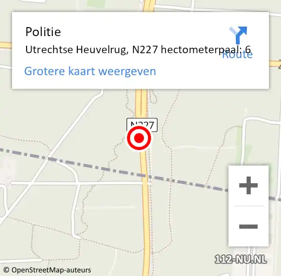 Locatie op kaart van de 112 melding: Politie Utrechtse Heuvelrug, N227 hectometerpaal: 6 op 13 september 2022 16:49