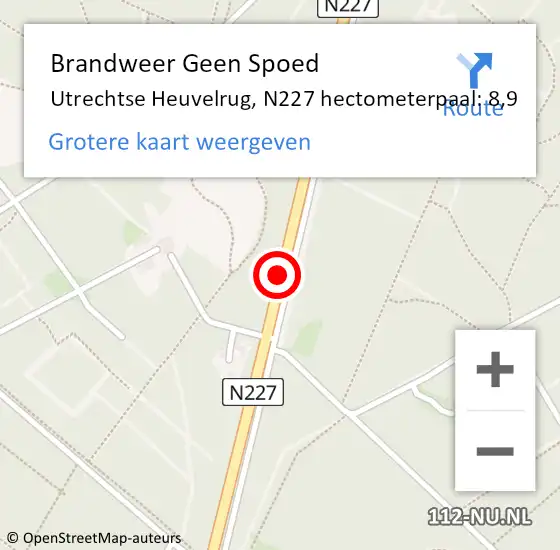 Locatie op kaart van de 112 melding: Brandweer Geen Spoed Naar Utrechtse Heuvelrug, N227 hectometerpaal: 8,9 op 13 september 2022 16:51