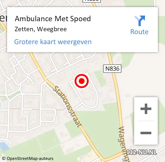 Locatie op kaart van de 112 melding: Ambulance Met Spoed Naar Zetten, Weegbree op 13 september 2022 17:08