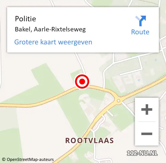 Locatie op kaart van de 112 melding: Politie Bakel, Aarle-Rixtelseweg op 13 september 2022 17:42
