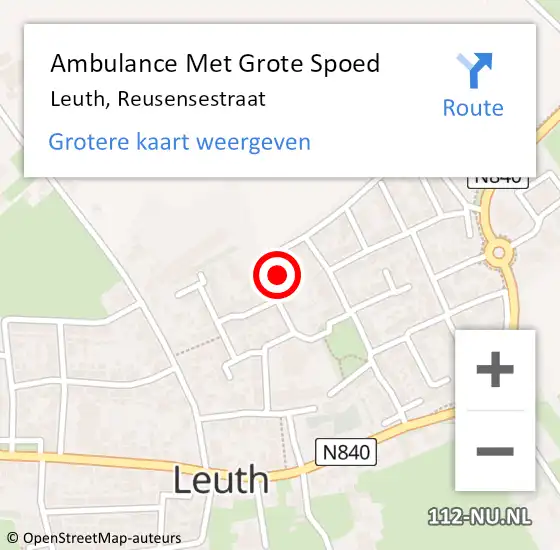 Locatie op kaart van de 112 melding: Ambulance Met Grote Spoed Naar Leuth, Reusensestraat op 13 september 2022 17:43