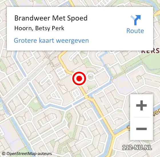 Locatie op kaart van de 112 melding: Brandweer Met Spoed Naar Hoorn, Betsy Perk op 13 september 2022 17:51