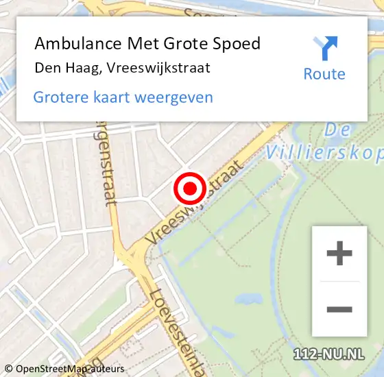 Locatie op kaart van de 112 melding: Ambulance Met Grote Spoed Naar Den Haag, Vreeswijkstraat op 13 september 2022 17:54