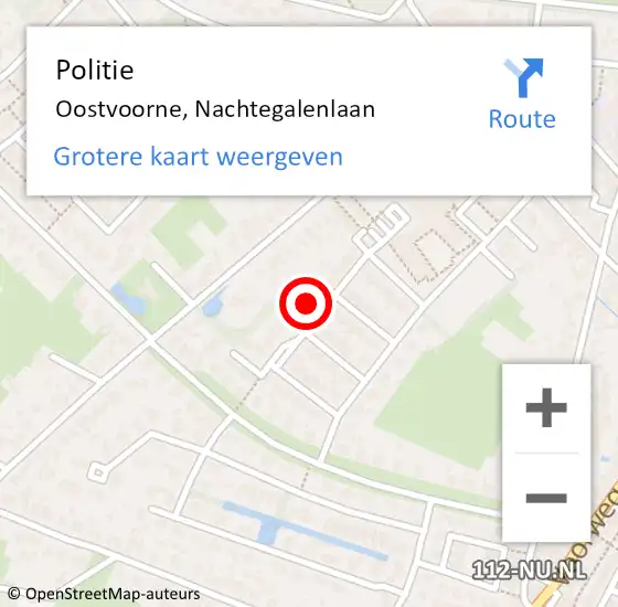 Locatie op kaart van de 112 melding: Politie Oostvoorne, Nachtegalenlaan op 13 september 2022 18:03