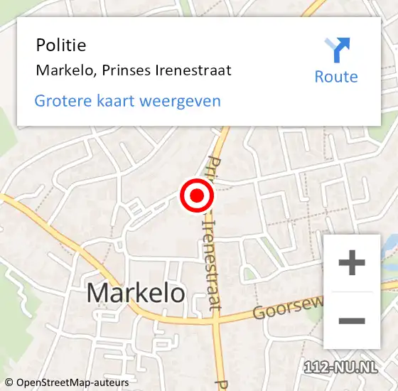 Locatie op kaart van de 112 melding: Politie Markelo, Prinses Irenestraat op 13 september 2022 18:06