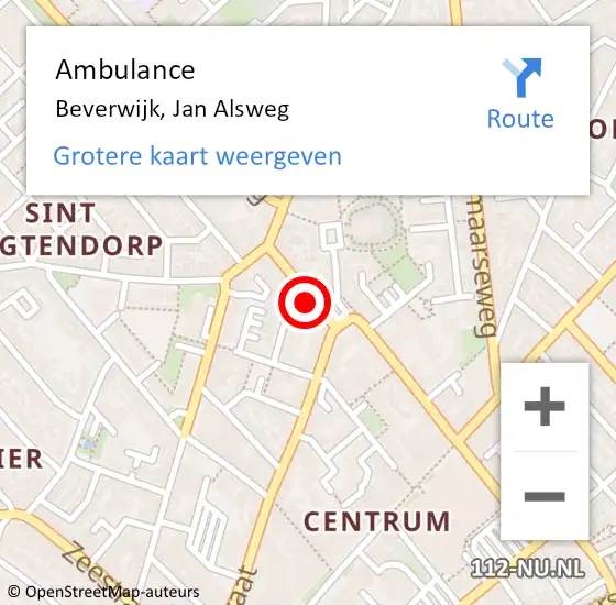 Locatie op kaart van de 112 melding: Ambulance Beverwijk, Jan Alsweg op 13 september 2022 18:25