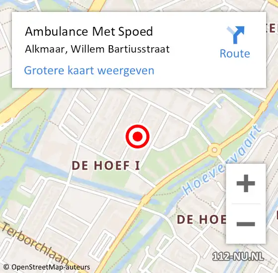 Locatie op kaart van de 112 melding: Ambulance Met Spoed Naar Alkmaar, Willem Bartiusstraat op 13 september 2022 18:29