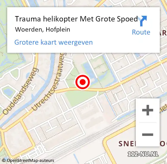 Locatie op kaart van de 112 melding: Trauma helikopter Met Grote Spoed Naar Woerden, Hofplein op 13 september 2022 18:39