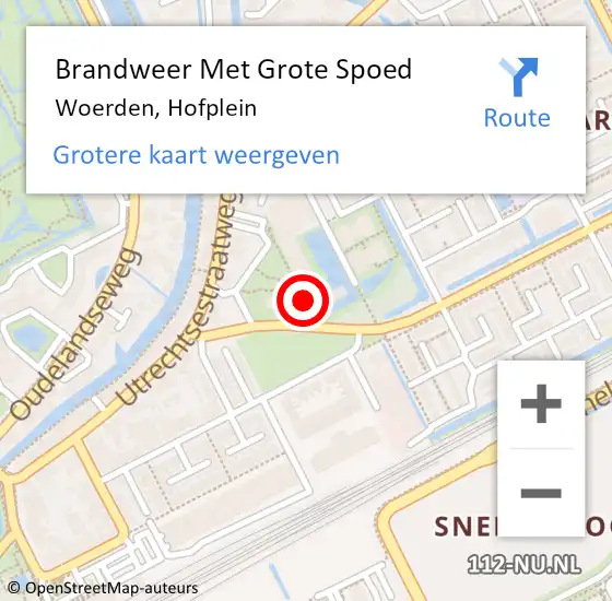 Locatie op kaart van de 112 melding: Brandweer Met Grote Spoed Naar Woerden, Hofplein op 13 september 2022 18:39