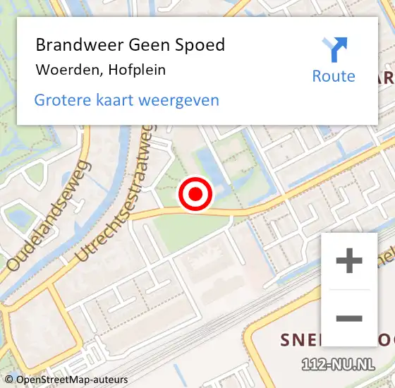 Locatie op kaart van de 112 melding: Brandweer Geen Spoed Naar Woerden, Hofplein op 13 september 2022 18:43