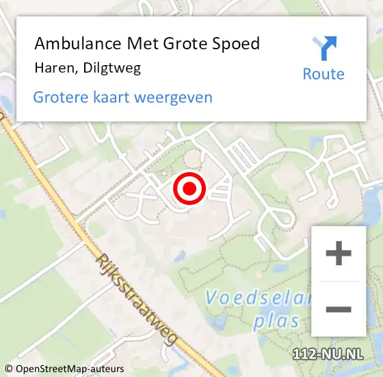 Locatie op kaart van de 112 melding: Ambulance Met Grote Spoed Naar Haren, Dilgtweg op 13 september 2022 19:03