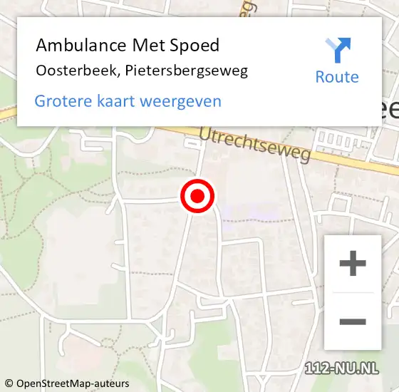 Locatie op kaart van de 112 melding: Ambulance Met Spoed Naar Oosterbeek, Pietersbergseweg op 13 september 2022 19:13