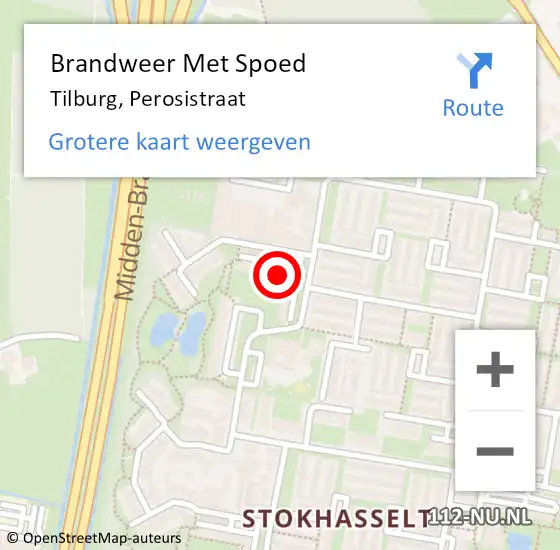 Locatie op kaart van de 112 melding: Brandweer Met Spoed Naar Tilburg, Perosistraat op 13 september 2022 19:54